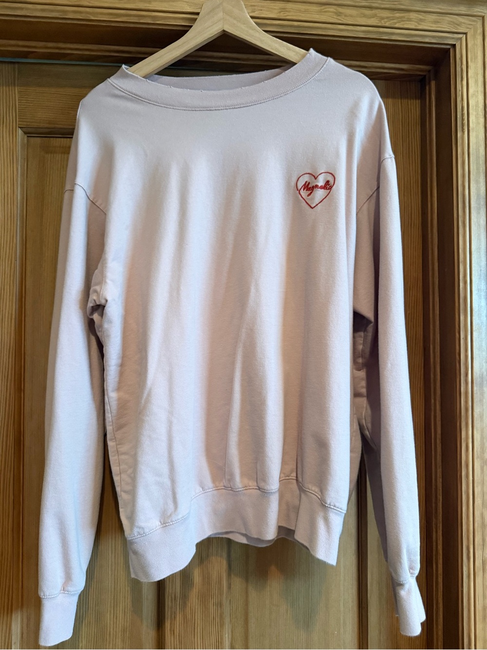 Magnolia Light Pink Crewneck Sweatshirt with Red Heart Logo